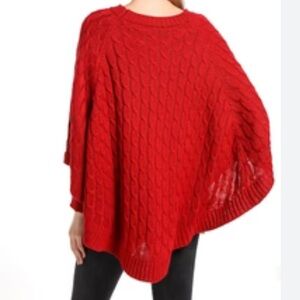 CHICO'S knit popcorn funnel neck Chianti poncho cape open stitch royal red S/M